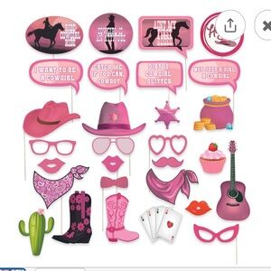 Cowgirl Party Photo Booth Props Set - Pink